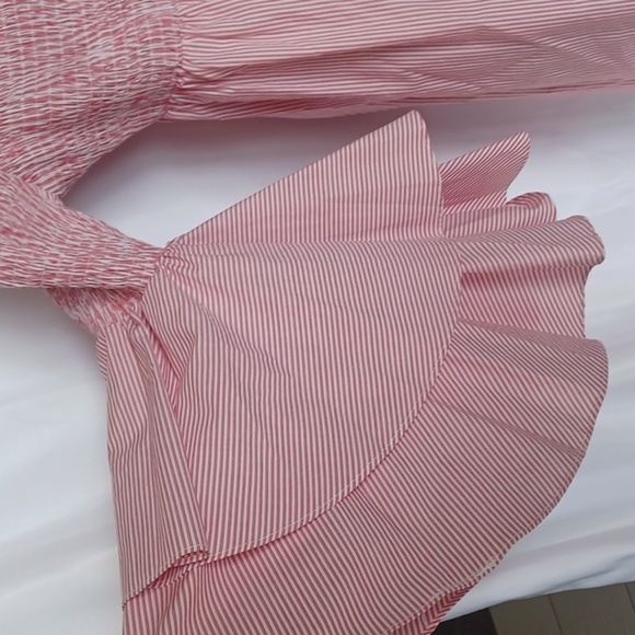 Gianni Bini Womens Off Shoulder Pinstripe Bell Sleeve Savannah Dress Size L - Picture 5 of 8